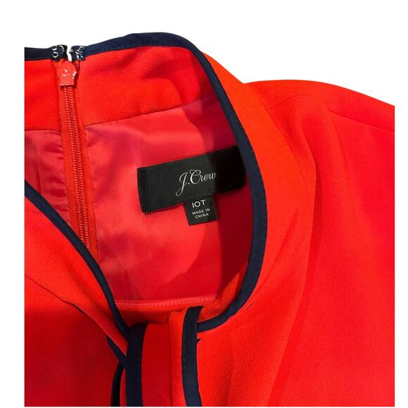 J. CREW Red Navy Tie-Neck Knee Length Fit & Flare Office Dress 365 Crepe Red 10T - Picture 4 of 12